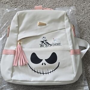 White and Pink Backpack with Skull Design. Brand New.